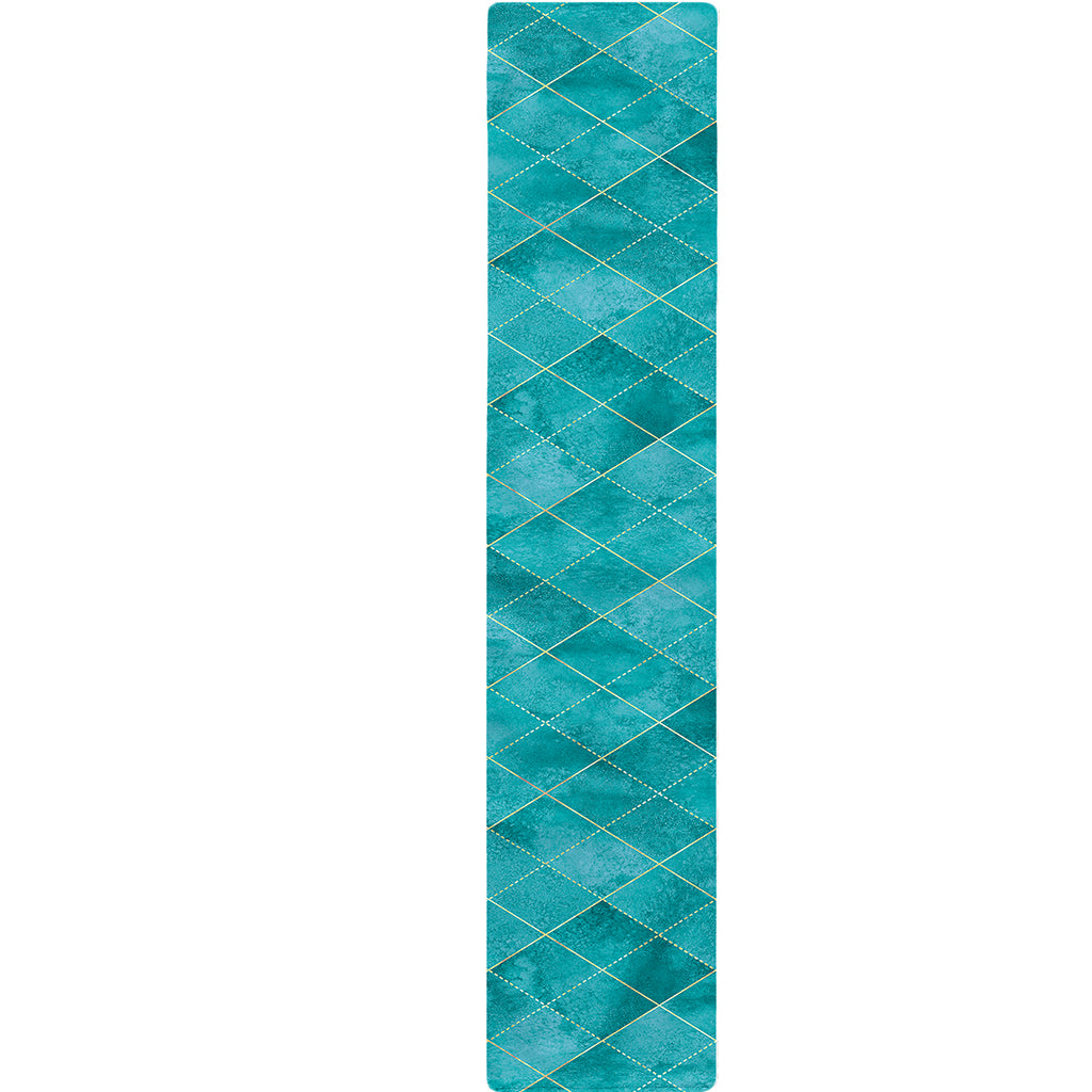 Turquoise Argyle Pattern Print Table Runner