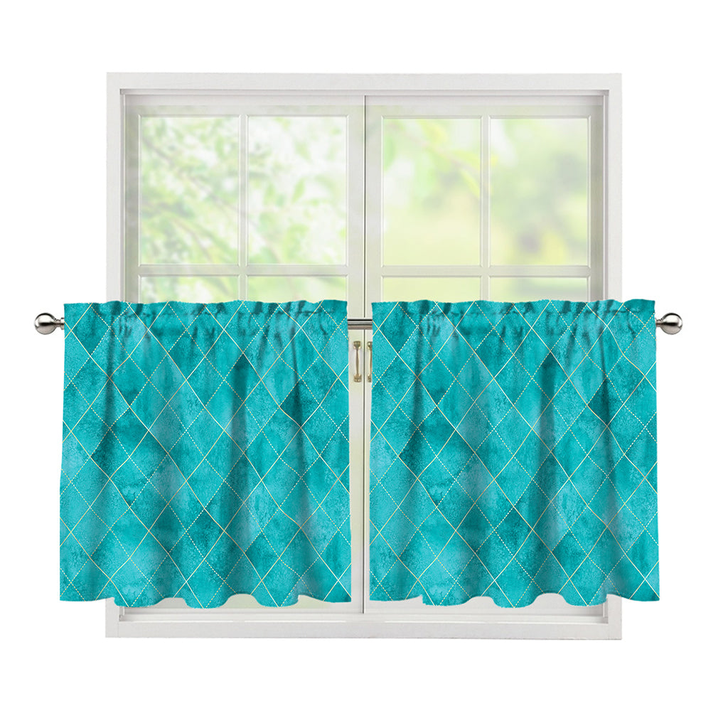 Turquoise Argyle Pattern Print Tier Curtains