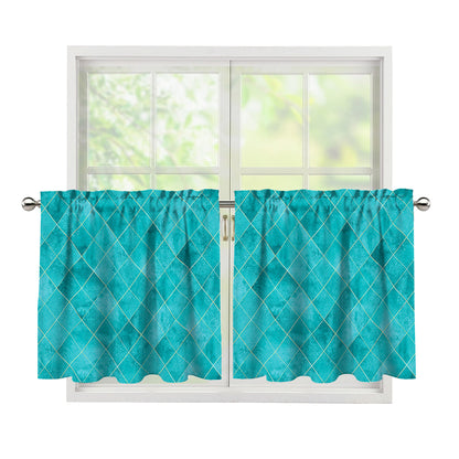 Turquoise Argyle Pattern Print Tier Curtains