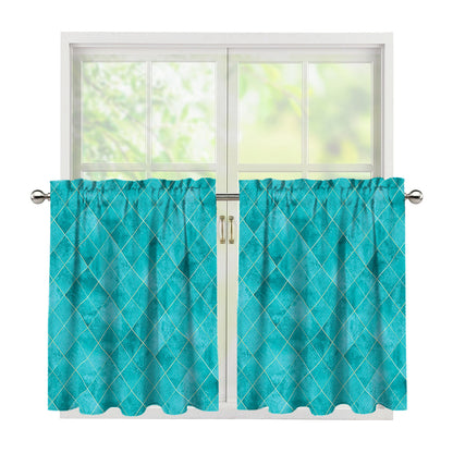 Turquoise Argyle Pattern Print Tier Curtains
