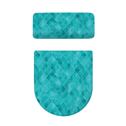 Turquoise Argyle Pattern Print Toilet Lid And Tank Cover Set