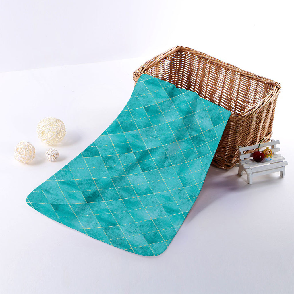Turquoise Argyle Pattern Print Towel