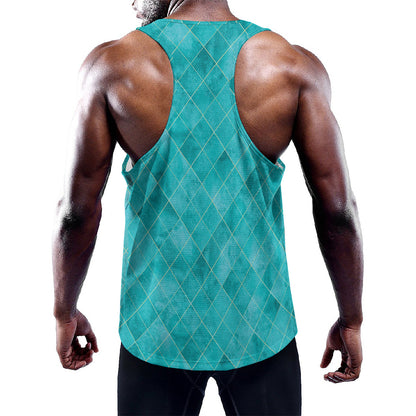 Turquoise Argyle Pattern Print Training Tank Top