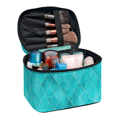 Turquoise Argyle Pattern Print Travel Makeup Bag