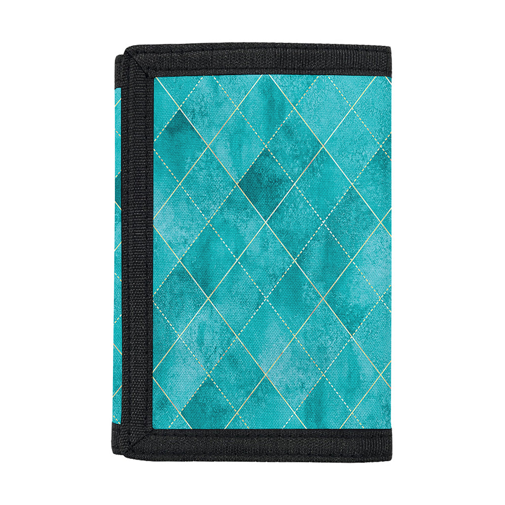 Turquoise Argyle Pattern Print Trifold Wallet