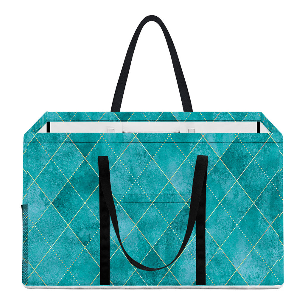 Turquoise Argyle Pattern Print Utility Tote Bag