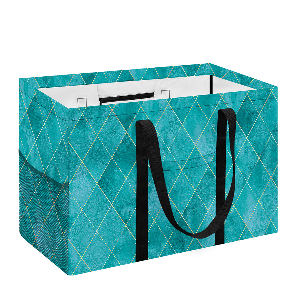 Turquoise Argyle Pattern Print Utility Tote Bag