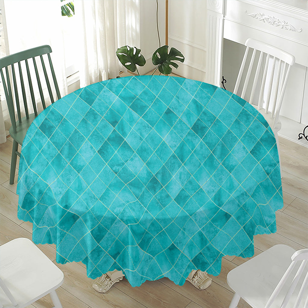 Turquoise Argyle Pattern Print Waterproof Round Tablecloth