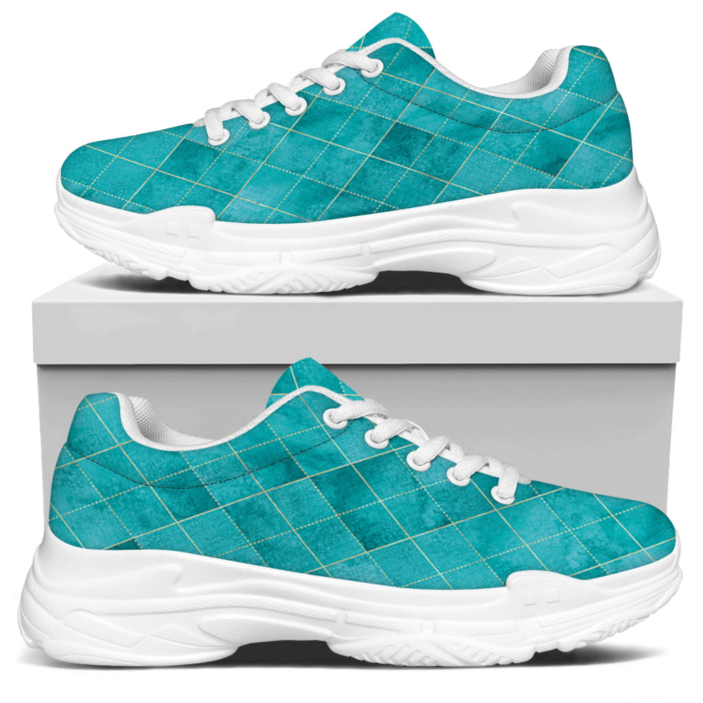 Turquoise Argyle Pattern Print White Chunky Shoes