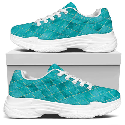 Turquoise Argyle Pattern Print White Chunky Shoes