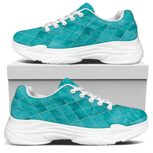 Turquoise Argyle Pattern Print White Chunky Shoes