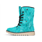 Turquoise Argyle Pattern Print Winter Boots