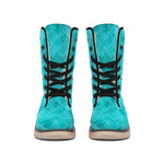 Turquoise Argyle Pattern Print Winter Boots