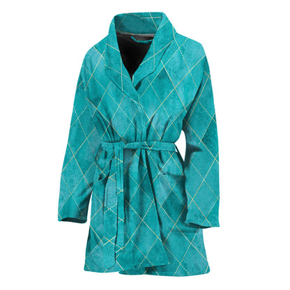 Turquoise Argyle Pattern Print Women's Bathrobe