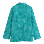 Turquoise Argyle Pattern Print Women's Cotton Blazer