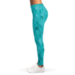 Turquoise Argyle Pattern Print Women's Leggings