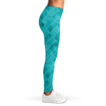 Turquoise Argyle Pattern Print Women's Leggings