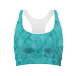Turquoise Argyle Pattern Print Women's Sports Bra