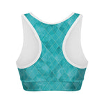 Turquoise Argyle Pattern Print Women's Sports Bra