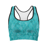 Turquoise Argyle Pattern Print Women's Sports Bra