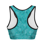 Turquoise Argyle Pattern Print Women's Sports Bra