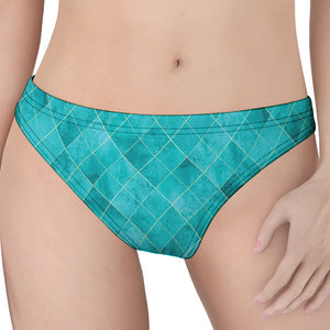 Turquoise Argyle Pattern Print Women's Thong