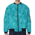 Turquoise Argyle Pattern Print Zip Sleeve Bomber Jacket