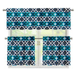 Turquoise Aztec Geometric Pattern Print 3 Piece Kitchen Curtains