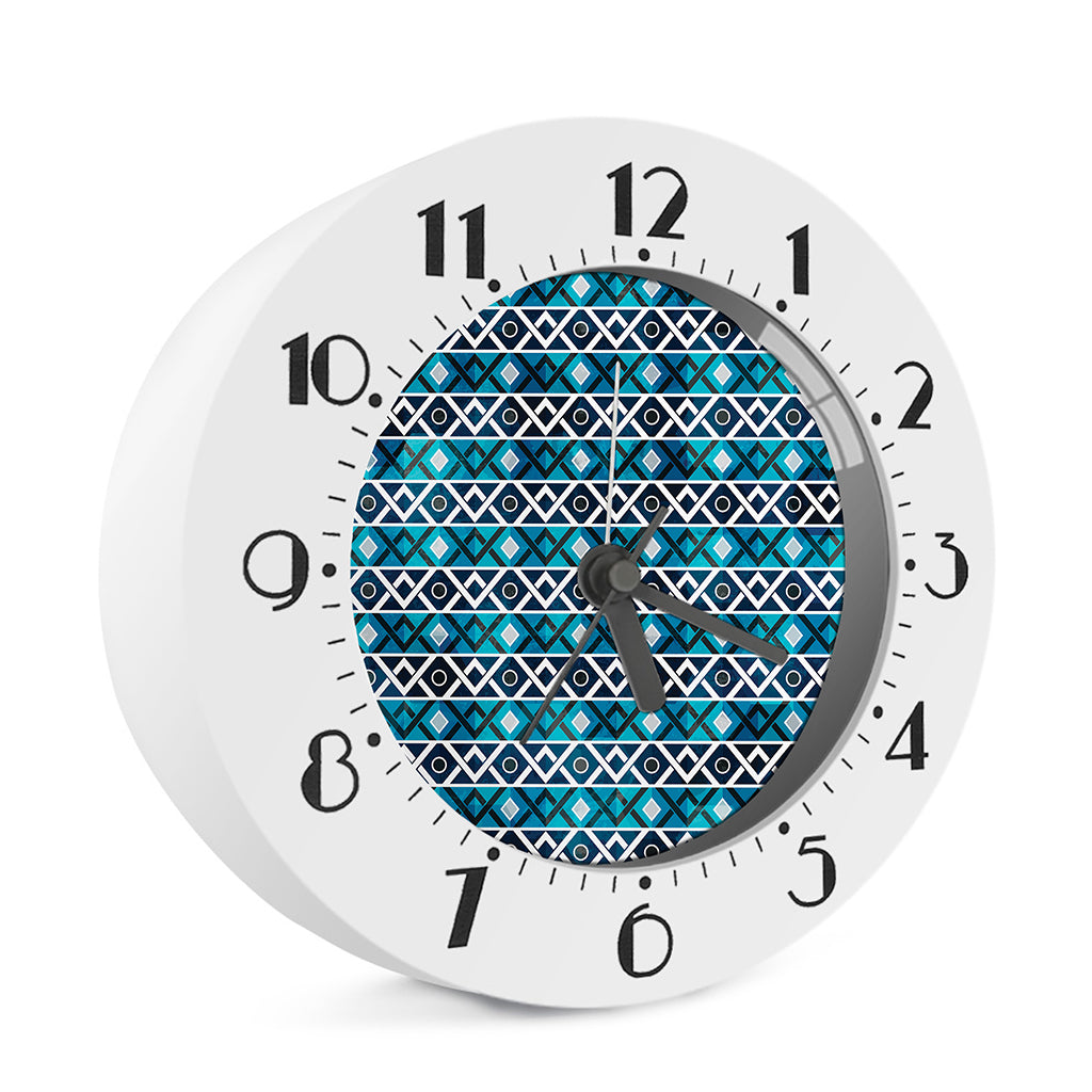 Turquoise Aztec Geometric Pattern Print Alarm Clock