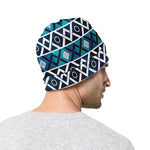 Turquoise Aztec Geometric Pattern Print Beanie