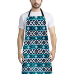 Turquoise Aztec Geometric Pattern Print Bib Apron With Pocket