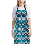 Turquoise Aztec Geometric Pattern Print Bib Apron With Pocket