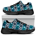 Turquoise Aztec Geometric Pattern Print Black Chunky Shoes