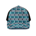 Turquoise Aztec Geometric Pattern Print Black Mesh Trucker Hat