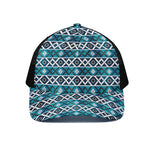 Turquoise Aztec Geometric Pattern Print Black Mesh Trucker Cap