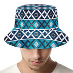 Turquoise Aztec Geometric Pattern Print Bucket Hat