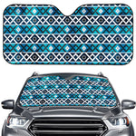 Turquoise Aztec Geometric Pattern Print Car Windshield Sun Shade