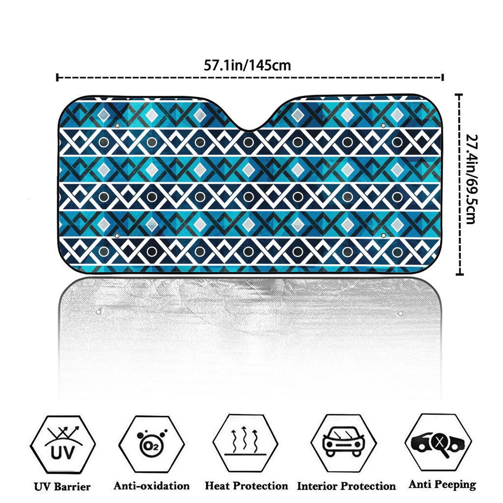 Turquoise Aztec Geometric Pattern Print Car Windshield Sun Shade