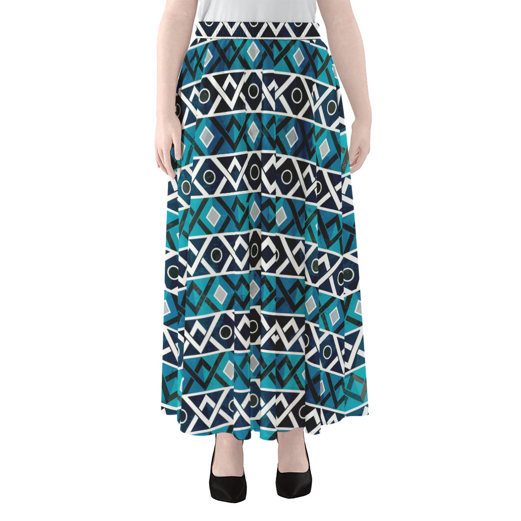 Turquoise Aztec Geometric Pattern Print Chiffon Maxi Skirt