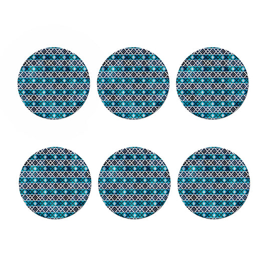 Turquoise Aztec Geometric Pattern Print Coaster Set