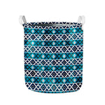 Turquoise Aztec Geometric Pattern Print Collapsible Laundry Basket