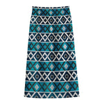 Turquoise Aztec Geometric Pattern Print Cotton Front Slit Maxi Skirt