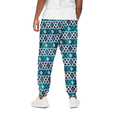 Turquoise Aztec Geometric Pattern Print Cotton Pants