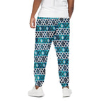 Turquoise Aztec Geometric Pattern Print Cotton Pants