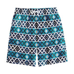 Turquoise Aztec Geometric Pattern Print Cotton Shorts
