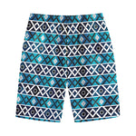 Turquoise Aztec Geometric Pattern Print Cotton Shorts