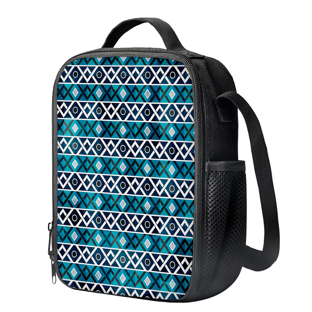 Turquoise Aztec Geometric Pattern Print Crossbody Lunch Bag