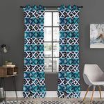Turquoise Aztec Geometric Pattern Print Curtain