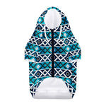 Turquoise Aztec Geometric Pattern Print Dog Zip Up Hoodie