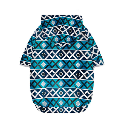 Turquoise Aztec Geometric Pattern Print Dog Zip Up Hoodie